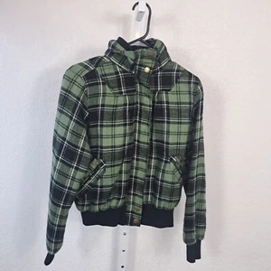 Mudd Jacket Girls XL Green Black Plaid Lined Plaid Pockets Full Zip Bomber Style - Picture 1 of 7