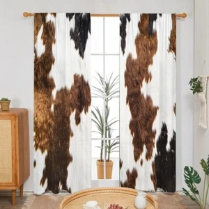 2Pcs Cow Spots Farm Style Window Curtain Drapes Bedroom Living Room Kitchen - Picture 1 of 19