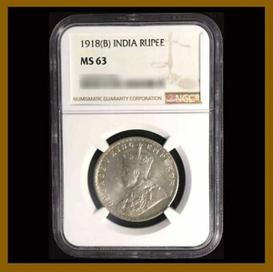 British India 1 Rupee, 1918 (B) Bombay NGC MS 63 King George V 4466049-012 - Picture 1 of 2
