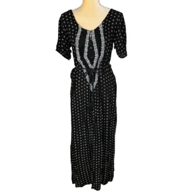 Maxi Vestido Pequeño O’Neill Cynthia Vincent Negro Blanco Bordado Campesino Boho Foto 1 de 4