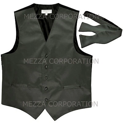 New Men's Vesuvio Napoli Tuxedo Vest Self-tie Bowtie prom party Dark Gray - Image 1 of 3