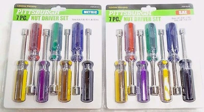 Set of 14 Pc Nut Driver Metric 7 PC and SAE 7 PC Color-Coded By Size  - Image 1 of 2