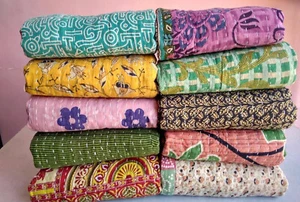 Lote de 01 PIEZAS de mantas de algodón hechas a mano con edredones Kantha vintage indios. - Imagen 1 de 4