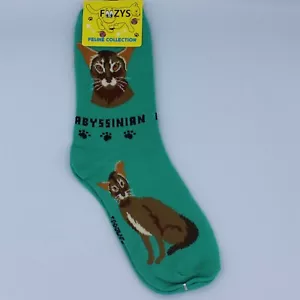 Foozys Womens Crew Socks Abyssinian Cat Size 9-11 Green - Picture 1 of 1