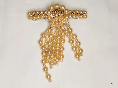 Винтажная бант заколка для волос 80-х висячий искусственный жемчуг заколка ювелирные изделия - Изображение 1 из 4