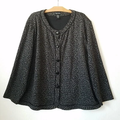 Maggie Barnes Mujer 5X Cárdigan Chaqueta Suéter Estampado Animal Abotonado Gris Foto 1 de 4