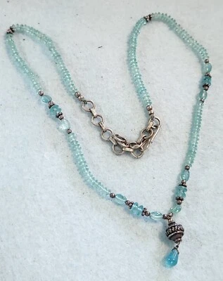 Ожерелье с серебряными бусинами аквамарин Ронделл и Бали 18 дюймов с подвеской 0,96 дюйма  - Изображение 1 из 4