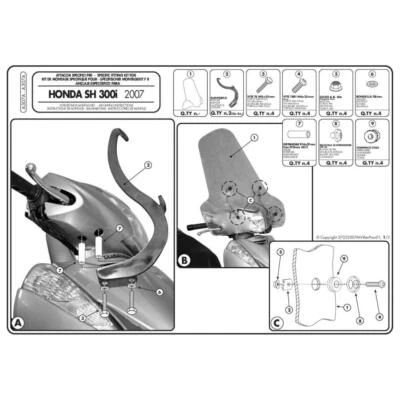 Ataques Parabrisas For Honda 300 Sh 2007-2010 - Imagen 1 de 3