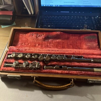 Flauta IND vintage Artley Elkhart com estojo placa de prata 143495 - Imagem 1 de 4