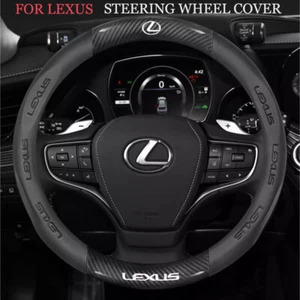 15" PU Leather+Carbon Fibre Steering Wheel Cover For 1990-2025 Lexus All Models - Picture 1 of 11
