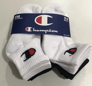 Champion Youth Black And White Quarter Socks 8-Pairs 3Y-5Y - Picture 1 of 2