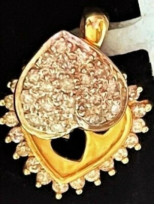 14K Yellow White Gold I Heart U Diamond Necklace Pendant Charm 1/2 CT Moves $700 - Image 1 of 4