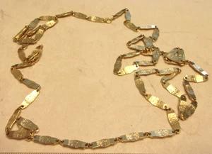 Vintage Gold Tone Extra Long Brushed Metal Design Necklace - Picture 1 of 6