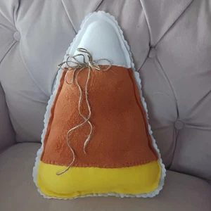 Fall Candy Corn Farmhouse Country Accent Pillow/ Orange, Yellow & White Fabric  - Picture 1 of 3