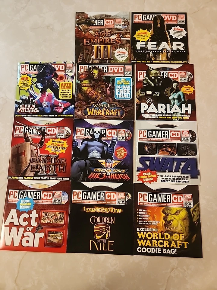 Lote de 11 discos demo PC Gamer (2004-5) Age of Empires III, MEDO, WoW, Empire Earth - Imagem 1 de 4