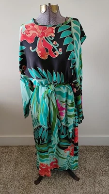 Vestido túnica vintage 100 % seda paisajes top para mujer pintado a mano arte para usar Regencia L Foto 1 de 4