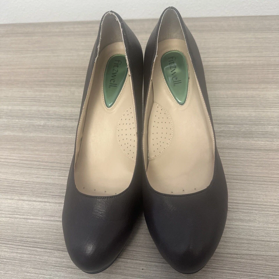 Zapatos cómodos Fitzwell para mujer marrón oscuro tacón maxium bloque cuero talla superior 9 Foto 1 de 4