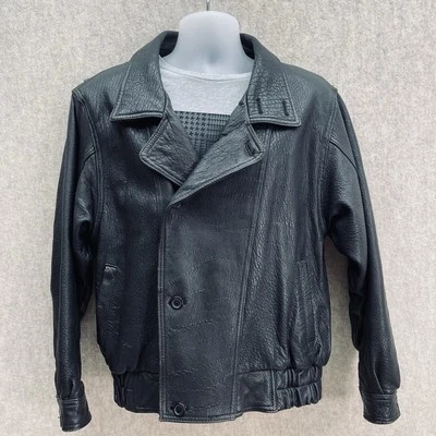 Chaqueta de cuero genuino de motociclista de bombardero negra de colección Ground Zero talla 40 Foto 1 de 4