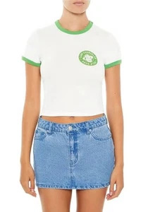 T-shirt Forever 21 Camp Counselor & Help Guru Ringer bianca nuova con etichette taglia media - Foto 1 di 6