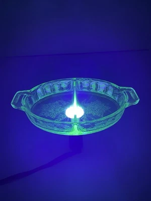 Jeannette Glass FLORAL Poinsettia Green Oval 2-Part Relish Dish - Image 1 of 4