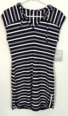 Vestido Athleta Mujer XS Azul Marino/Blanco Rayas Con Capucha Sin Mangas Encubrimiento Túnica Playa Nuevo con Etiquetas Foto 1 de 4