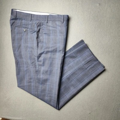 Canali Dress Pants Mens 34x29 EU 50 Blue Windowpane Wool Flat Front Trousers - Image 1 of 4