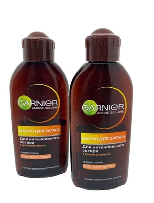 2x NUOVO GARNIER AMBRE SOLAIRE OLIO ABBRONZANTE COCOUNT PROFUMO SPF 2 200ml