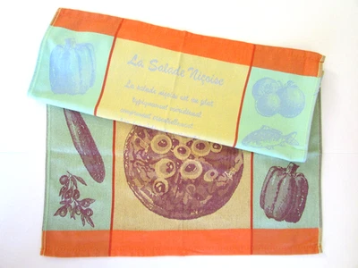 Toalla de té de algodón jacquard cocina plato de comida francesa Coton Blanc La Salade Nicoise Foto 1 de 4