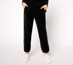 LOGO by Lori Goldstein Petite Velvet & Sequin Joggers Black XXS New - Picture 1 of 1