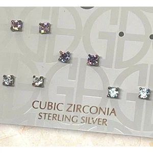 Orecchini Argento Sterling (Set 4 Pezzi) Zirconi Stile Borchia Donna Trendy Moda NUOVI - Foto 1 di 14