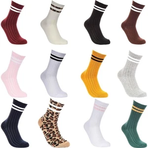 Justinreess England 2P Stripe Cotton Blend Womens Socks In Brown One Size - Picture 1 of 37