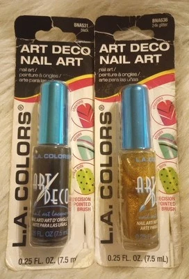 Esmalte de uñas negro y dorado uñas Art Deco uñas arte uñas mujeres LA colores Foto 1 de 4