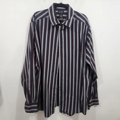 Camisa de Vestir AXCESS Claiborne Bolsillo Rayas Gris Azul Granate De Colección Años 90 Talla XXL Foto 1 de 4