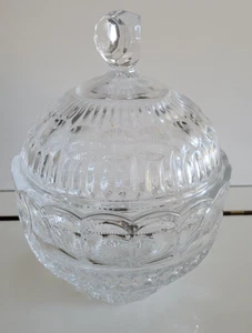 CLEAR LEAD CRYSTAL ROUND FOOTED CANDY DISH WITH LID THUMBPRINTS AND COINS 9 INCH - Picture 1 of 10