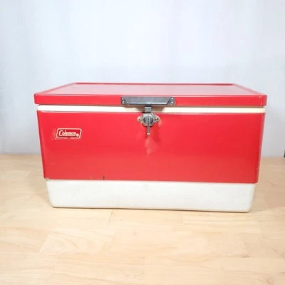 Enfriador de metal Coleman Snow-lite 1979 rojo de colección con inserciones de bandeja años 70 22 x 13,5 x 13 Foto 1 de 4