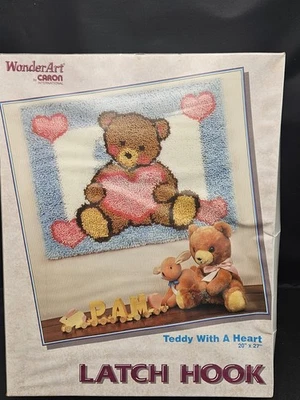 WonderArt Caron Teddy With A Heart Latch Hook Kit 20" x 27" SEALED NOS - Image 1 of 4