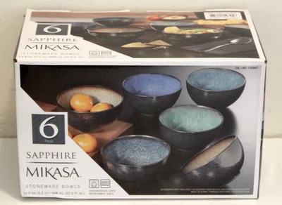 Mikasa Sapphire Stoneware Bowls | Set of 6 | Dishwasher & Microwave Safe - NEW - Image 1 of 4