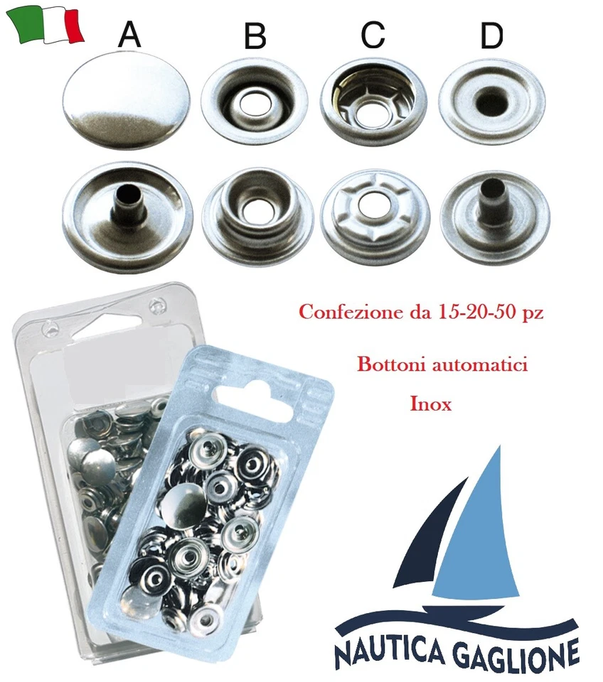 Bottoni automatici a pressione CC Acciaio inox Ø17mm 50/100pz