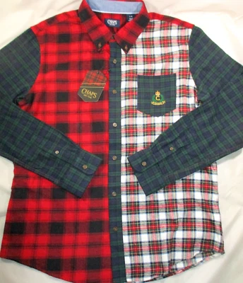 NWT~CHAPS Ralph Lauren L/S Button Down Plaid Patchwork Flannel Shirt~Men's L - Image 1 of 4