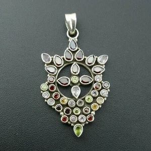 Ciondolo Multi Gemma Artigianale Vintage 925 Stampato - Foto 1 di 6