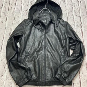 Y3 Yohji Yamamoto Leather Jacket Hoodie XS size Black from Japan - Picture 1 of 12