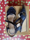 White Stuff Navy Crossover Leather Wedges, New, 7, Rrp £59