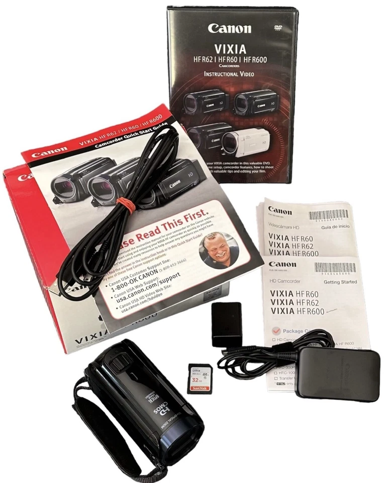 Canon Vixia HF R600 HD Digital Camcorder W/Battery 32GB SD Power Cable USB AS-IS - Image 1 of 4