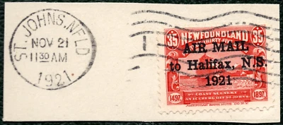 Canada NEWFOUNDLAND SG.148g 35c AIR MAIL 1921 Overprint Piece Cat £150 PIBLUE37 - Image 1 of 4