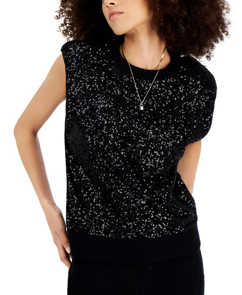 $80 Inc International Concepts Sequined Sleeveless Sweatshirt Black Size Small - Image 1 of 1