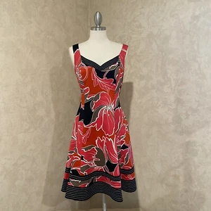 Nine West Dress Sundress Bright Floral Stretch Zip Sleeveless Fit & Flare SZ 8 - Picture 1 of 10
