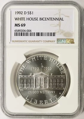 1992-D White House $1 Commemorative Silver Dollar NGC MS69 - Image 1 of 2
