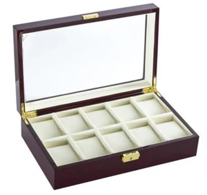Diplomat Ten Watch Case With Black Leatherette Interior and Locking Lid Cherry - Picture 1 of 3