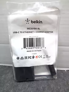 Belkin INC001BK-BL USB-C to Ethernet + PLUS Charge Adapter - Picture 1 of 2