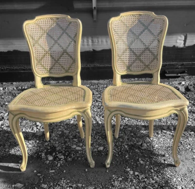 ANTIQUE FRENCH PAIR OF HAND PAINTED CANED CHAIRS 19th CENTURY  — 第 1/4 张图片